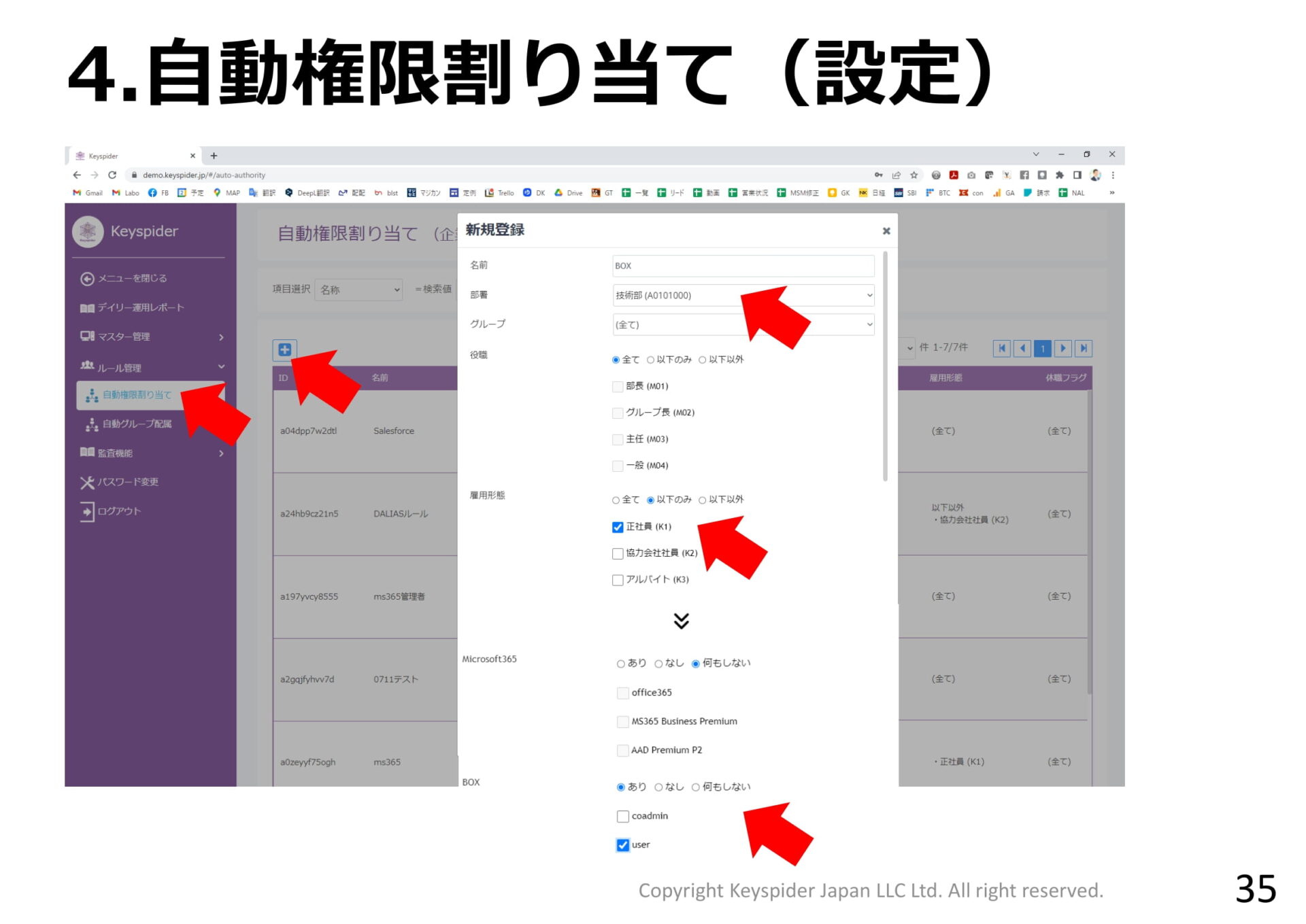 自動権限付与機能 - クラウドID管理サービス「Keyspider」